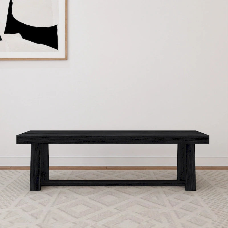 Classic Farmhouse Dining Bench 60-inch Solid Pine Wood, Wirebrush Finish, Seats 3