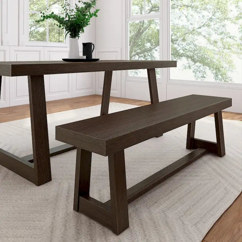 Classic Farmhouse Dining Bench 60-inch Solid Pine Wood, Wirebrush Finish, Seats 3