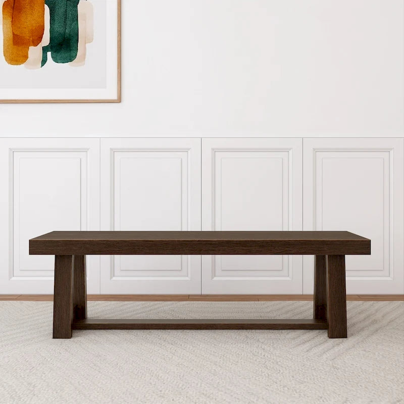 Classic Farmhouse Dining Bench 60-inch Solid Pine Wood, Wirebrush Finish, Seats 3