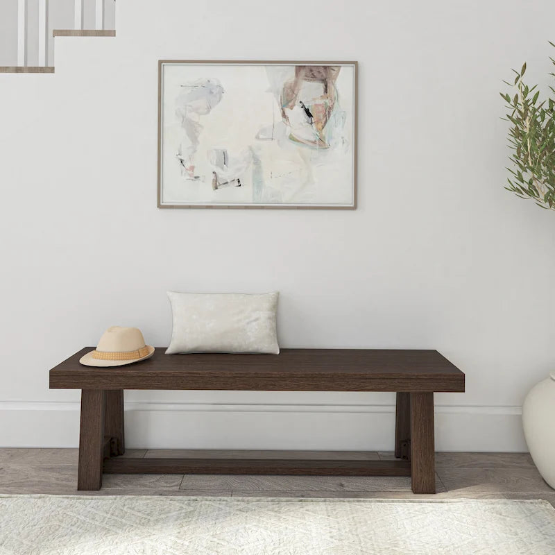Classic Farmhouse Dining Bench 60-inch Solid Pine Wood, Wirebrush Finish, Seats 3