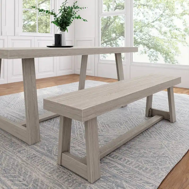 Classic Farmhouse Dining Bench 60-inch Solid Pine Wood, Wirebrush Finish, Seats 3