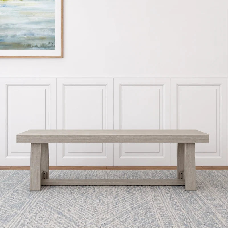 Classic Farmhouse Dining Bench 60-inch Solid Pine Wood, Wirebrush Finish, Seats 3