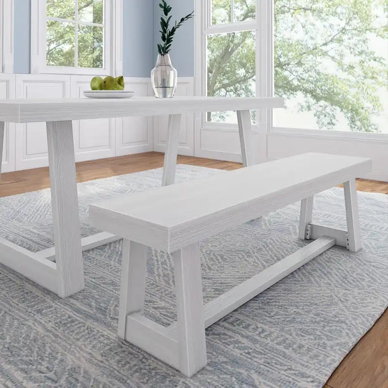 Classic Farmhouse Dining Bench 60-inch Solid Pine Wood, Wirebrush Finish, Seats 3