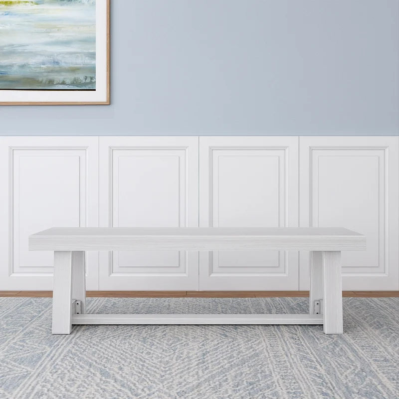 Classic Farmhouse Dining Bench 60-inch Solid Pine Wood, Wirebrush Finish, Seats 3