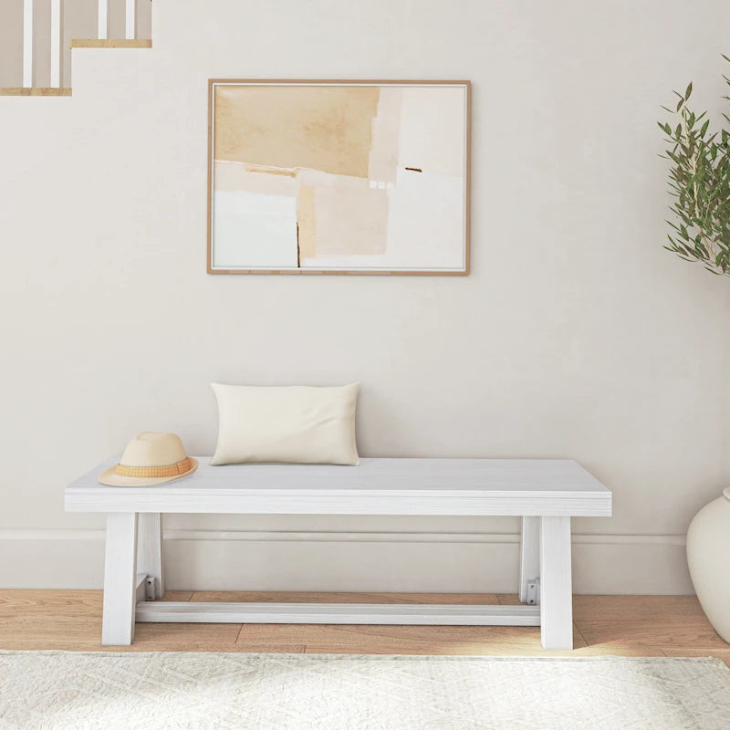 Classic Farmhouse Dining Bench 60-inch Solid Pine Wood, Wirebrush Finish, Seats 3
