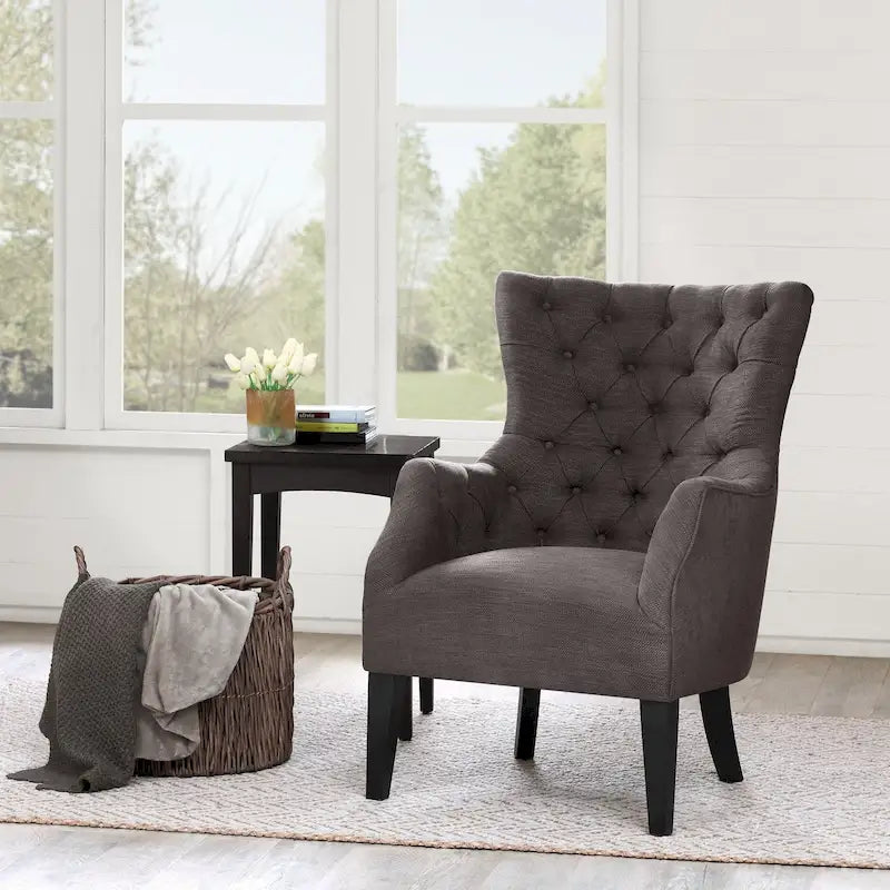 Button Tufted Wing Back Chair