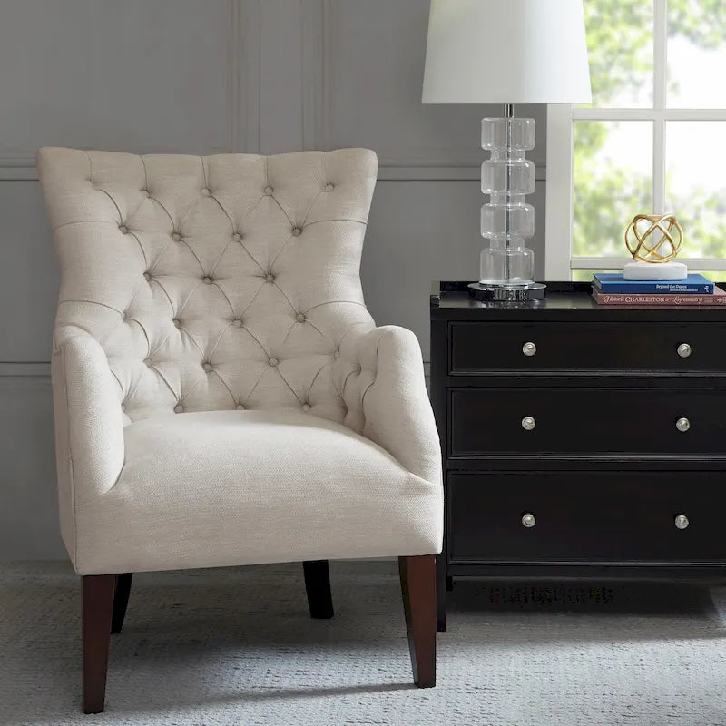 Button Tufted Wing Back Chair