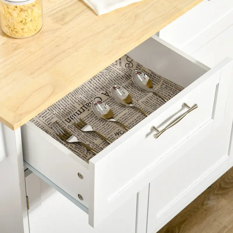 Isola da cucina moderna con ruote da 41 pollici, carrello portaoggetti con piano in legno di gomma, 2 cassetti e portasalviette