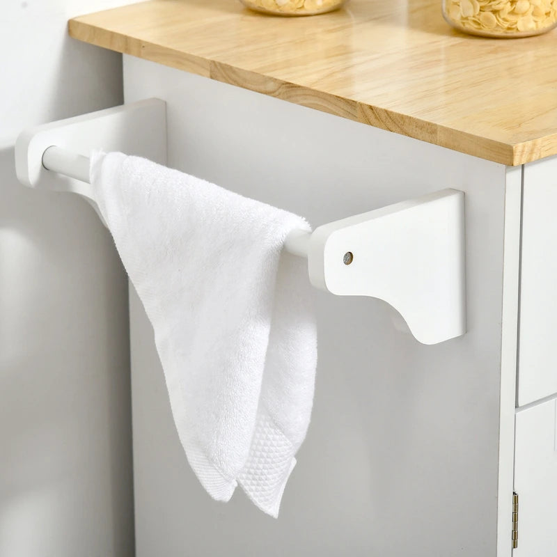 Isola da cucina moderna con ruote da 41 pollici, carrello portaoggetti con piano in legno di gomma, 2 cassetti e portasalviette