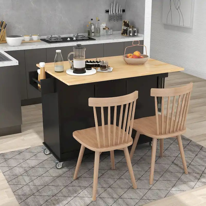 Kitchen Island Cart with Solid Wood Top and Locking Wheels