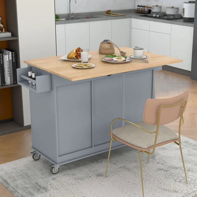 Kitchen Island Cart with Solid Wood Top and Locking Wheels