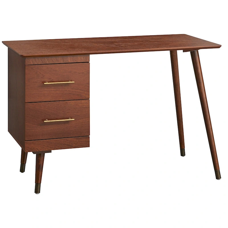 Mid-Century Writing Desk with 2 Gold-Finish Drawers