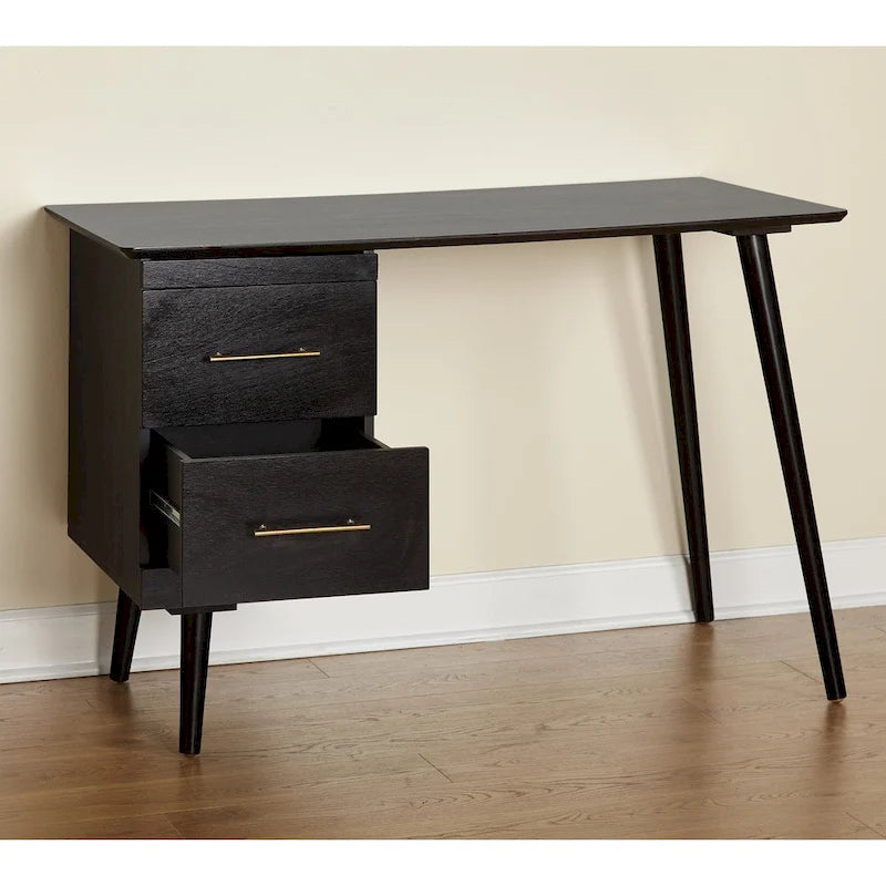 Mid-Century Writing Desk with 2 Gold-Finish Drawers