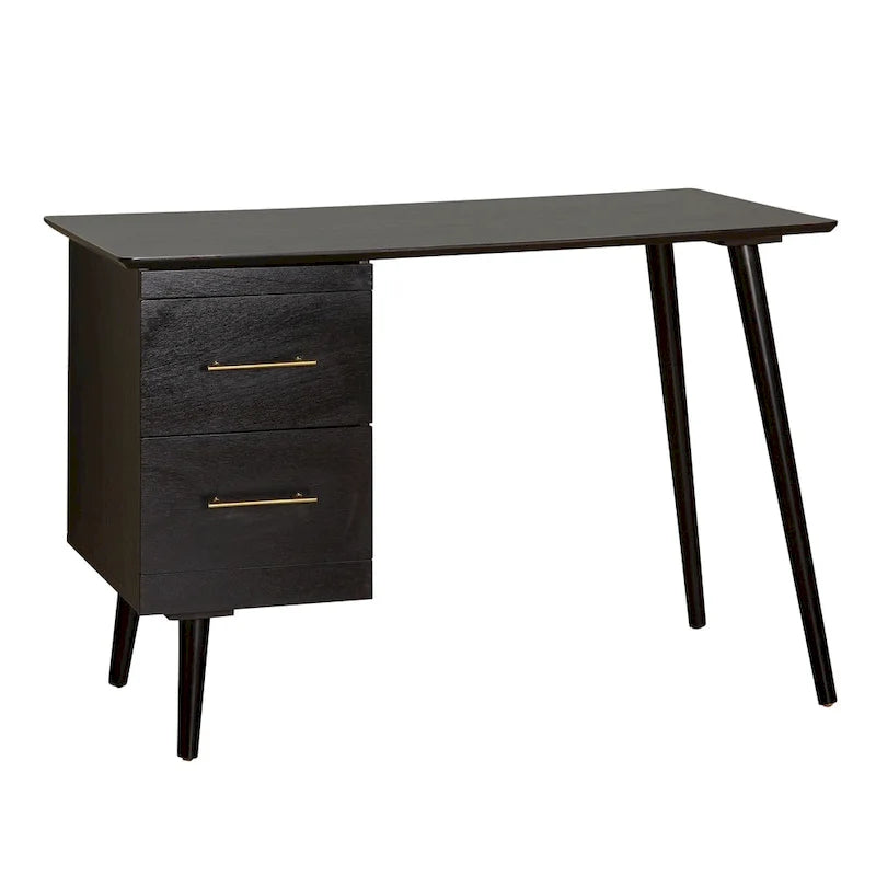 Mid-Century Writing Desk with 2 Gold-Finish Drawers