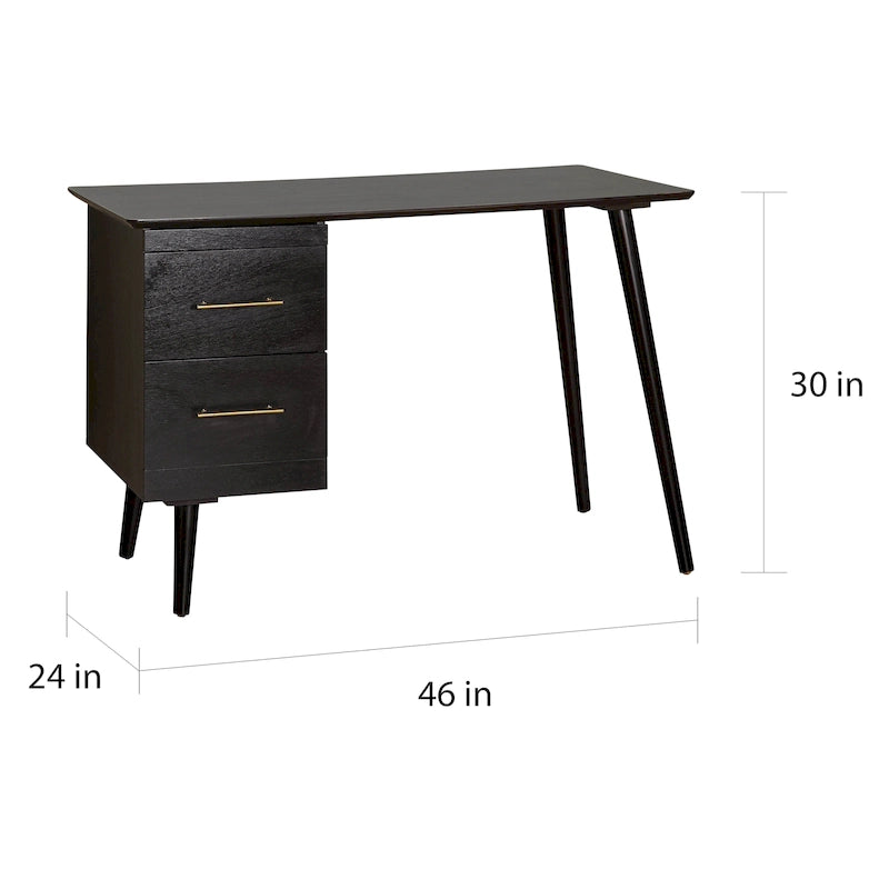 Mid-Century Writing Desk with 2 Gold-Finish Drawers