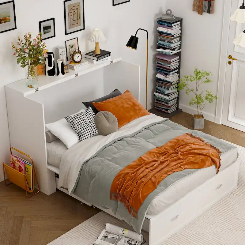 Full Size Bed Cabinet Dresser Bed w/ Drawer Convert into Cube Cabinet