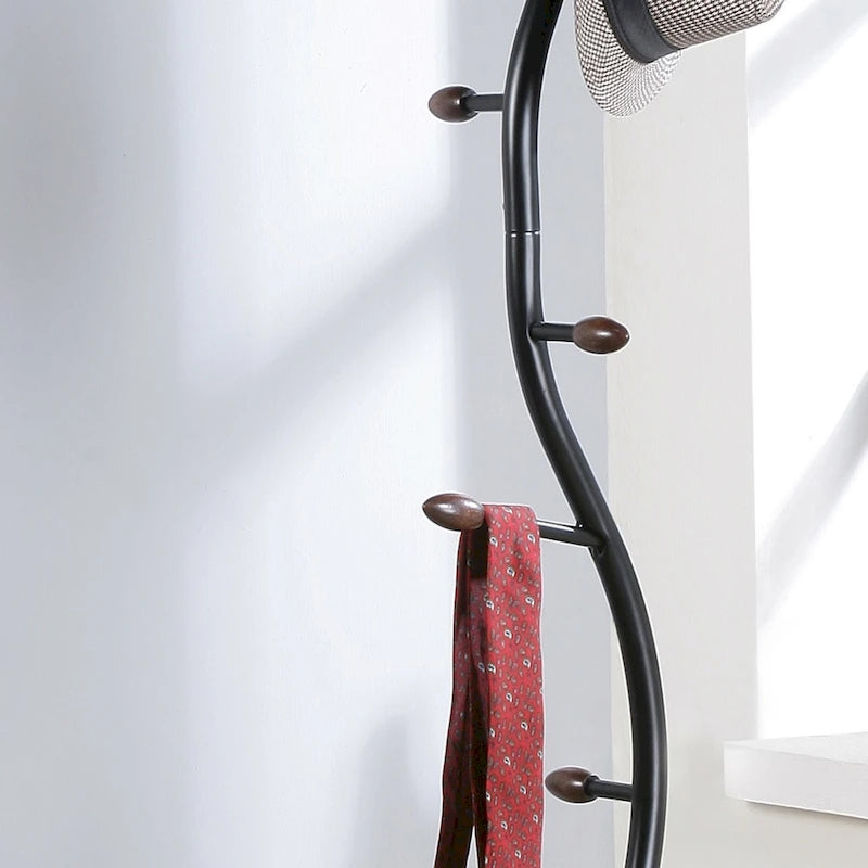 Freestanding Metal Coat Rack with 9 Hooks and Walnut Accents
