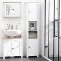 HOMCOM Tall Bathroom Storage Cabinet, Freestanding Linen Tower with 2-Tier Shelf and 2 Cupboards, White