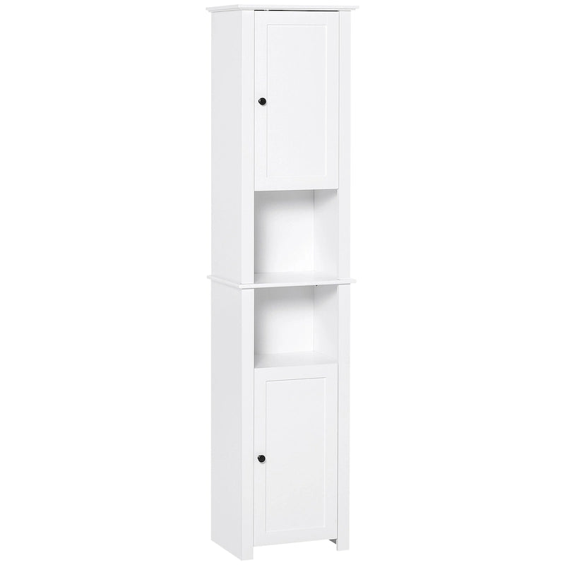 Tall Bathroom Storage Cabinet, Freestanding Linen Tower with 2-Tier Shelf and 2 Cupboards