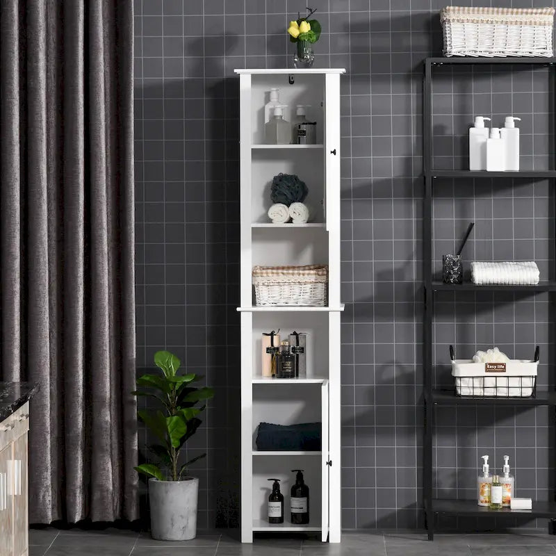 Mobiletto alto contenitore da bagno, colonna portabiancheria indipendente con ripiano a 2 livelli e 2 armadietti