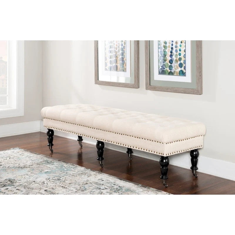 Natural Linen Tufted Entryway Bench