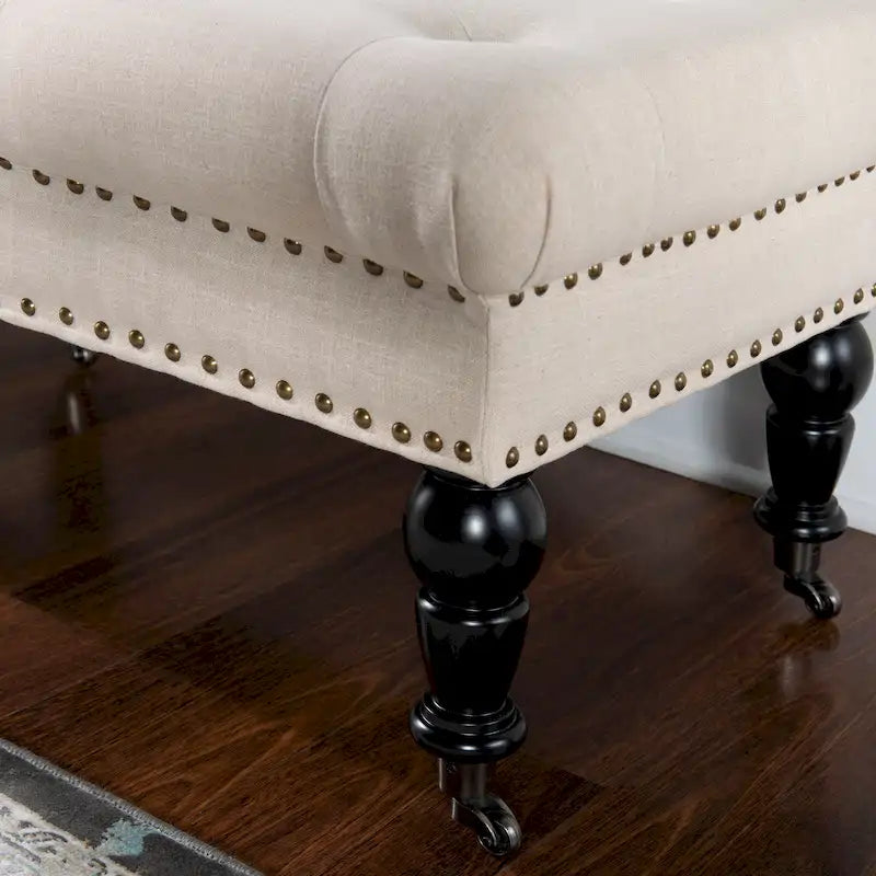Natural Linen Tufted Entryway Bench