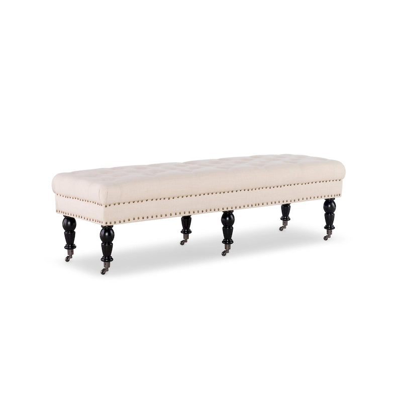 Natural Linen Tufted Entryway Bench