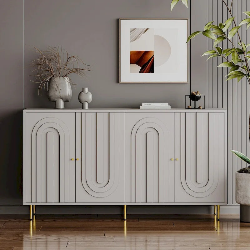 60-in Modern Blue/ Grey Lacquered 4 Door Wooden Sideboard Buffet Server Accent Storage Cabinet