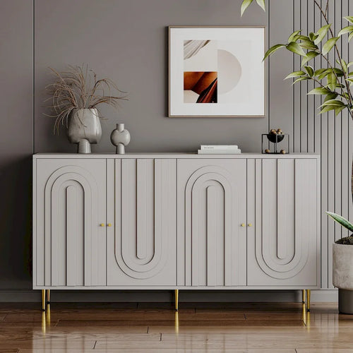60-in Modern Blue/ Grey Lacquered 4 Door Wooden Sideboard Buffet Server Accent Storage Cabinet