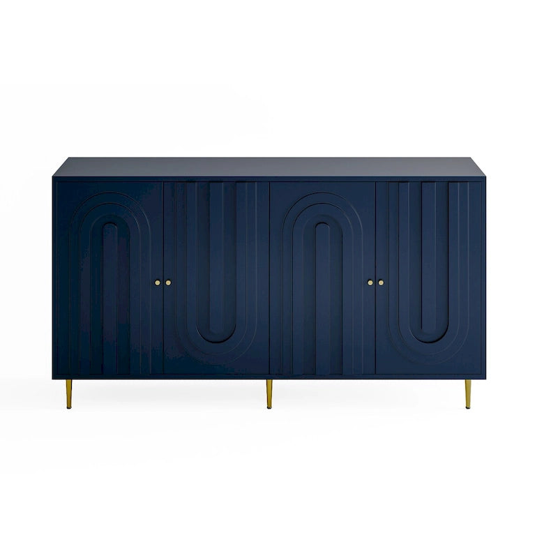 152,4 cm modernes Sideboard aus Holz mit blau-grauer Lackierung, 4 Türen und Stauraum