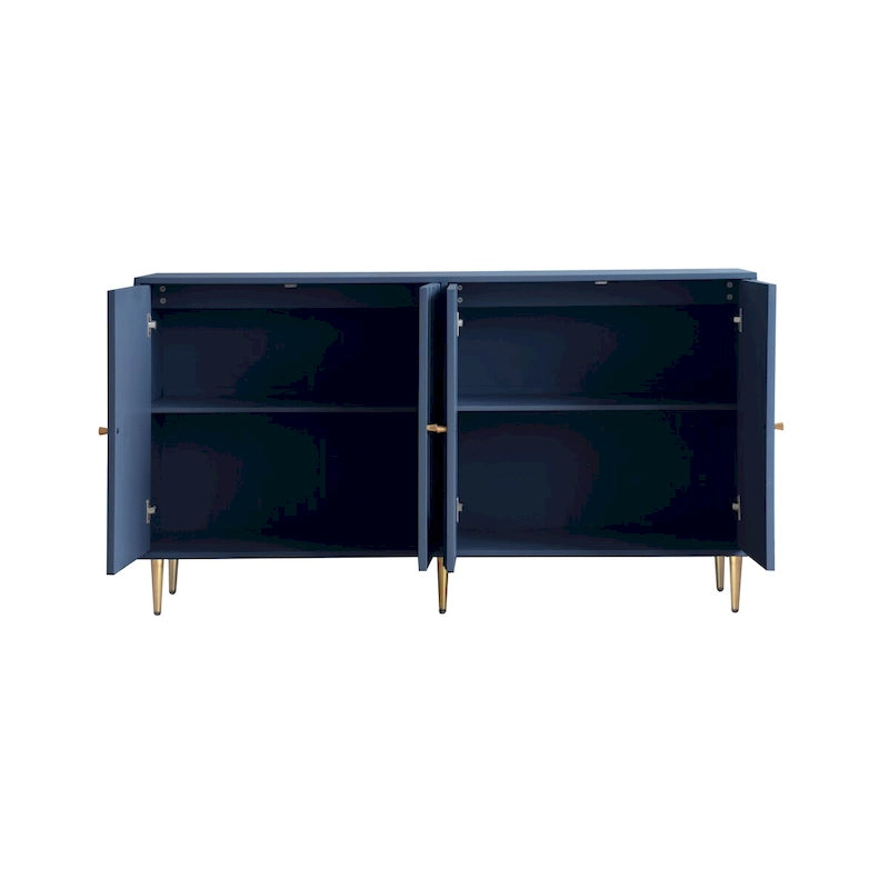152,4 cm modernes Sideboard aus Holz mit blau-grauer Lackierung, 4 Türen und Stauraum
