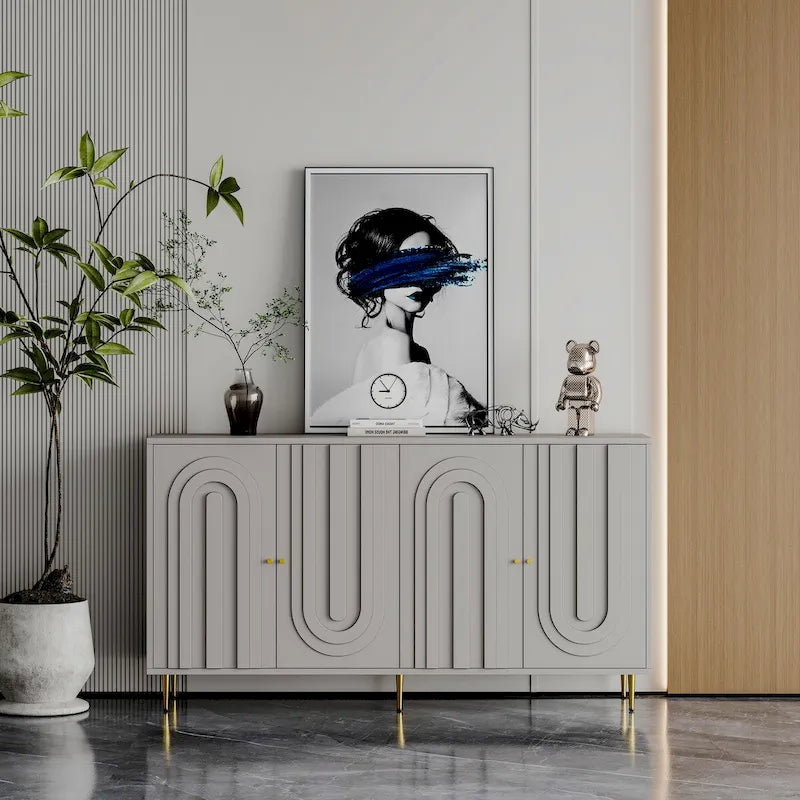 152,4 cm modernes Sideboard aus Holz mit blau-grauer Lackierung, 4 Türen und Stauraum