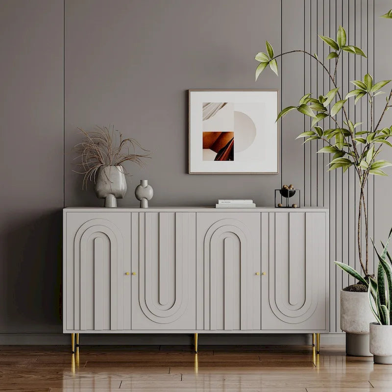 152,4 cm modernes Sideboard aus Holz mit blau-grauer Lackierung, 4 Türen und Stauraum
