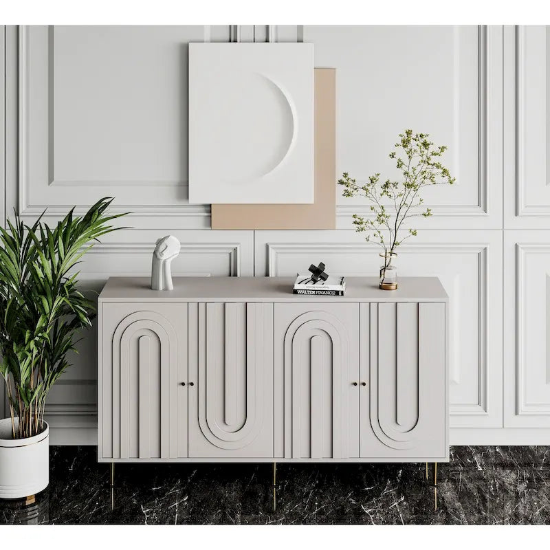152,4 cm modernes Sideboard aus Holz mit blau-grauer Lackierung, 4 Türen und Stauraum