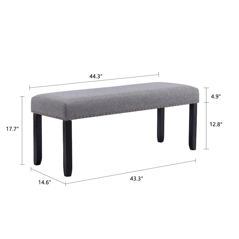 Panca moderna da 44 L con bordino a borchie, imbottita e con gambe in legno