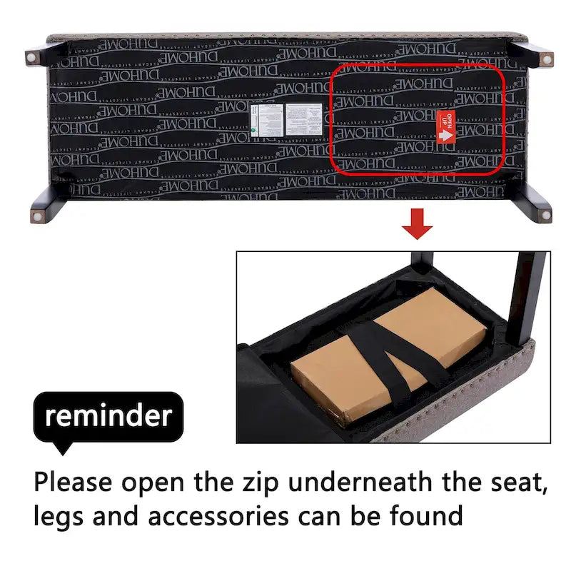 Panca moderna da 44 L con bordino a borchie, imbottita e con gambe in legno