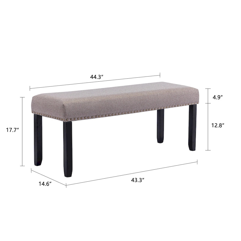 Panca moderna da 44 L con bordino a borchie, imbottita e con gambe in legno