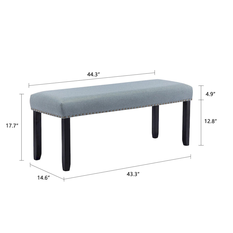 Panca moderna da 44 L con bordino a borchie, imbottita e con gambe in legno