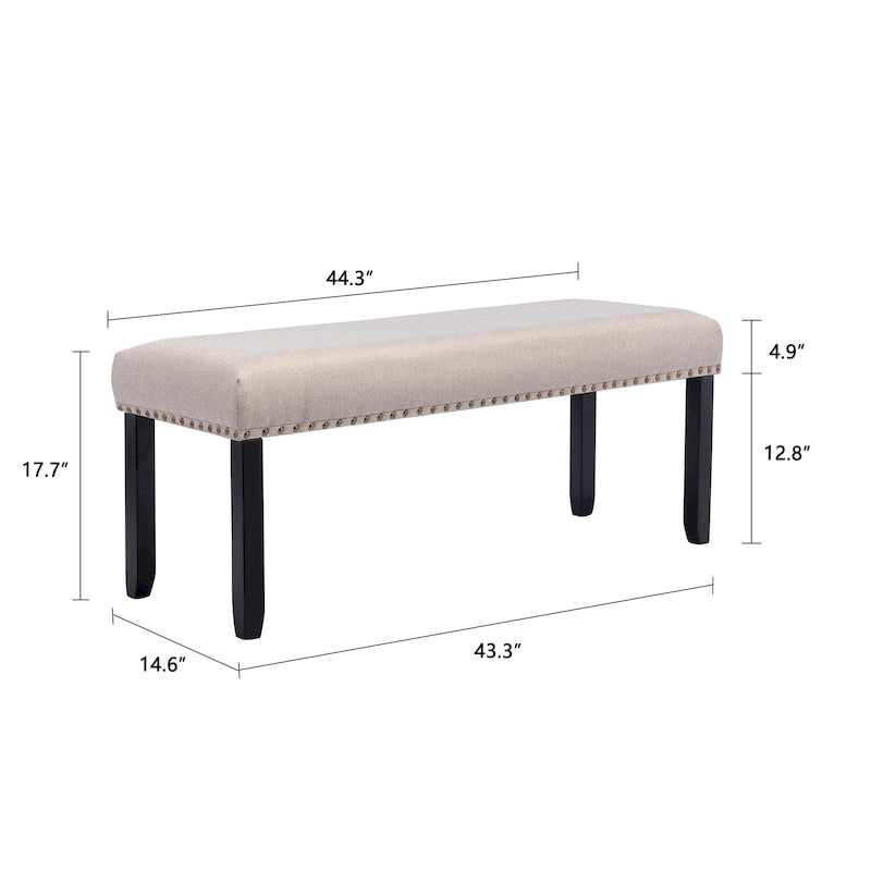 Panca moderna da 44 L con bordino a borchie, imbottita e con gambe in legno