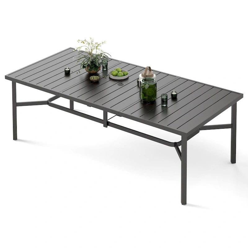 Extra Large Metal Patio Dining Table Steel Rectangular Outdoor Table for 8 Person