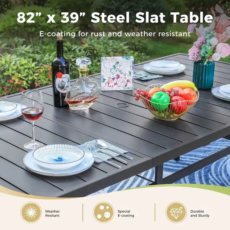 Mesa de comedor extragrande de metal para patio, mesa rectangular de acero para exteriores para 8 personas