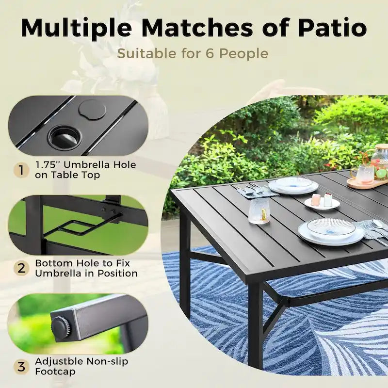 Extra Large Metal Patio Dining Table Steel Rectangular Outdoor Table for 8 Person