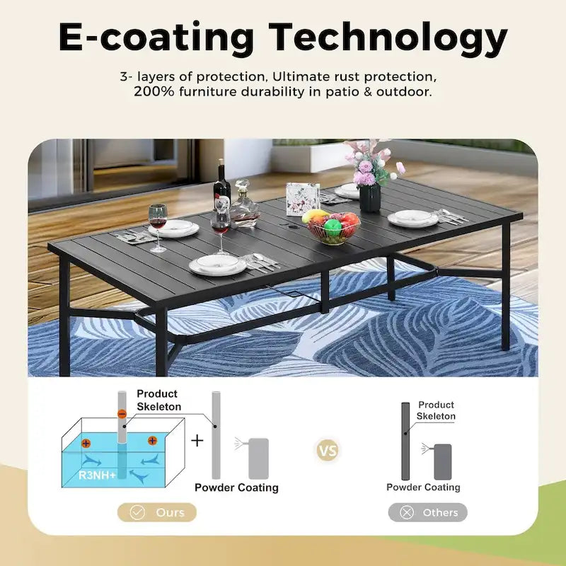 Extra Large Metal Patio Dining Table Steel Rectangular Outdoor Table for 8 Person