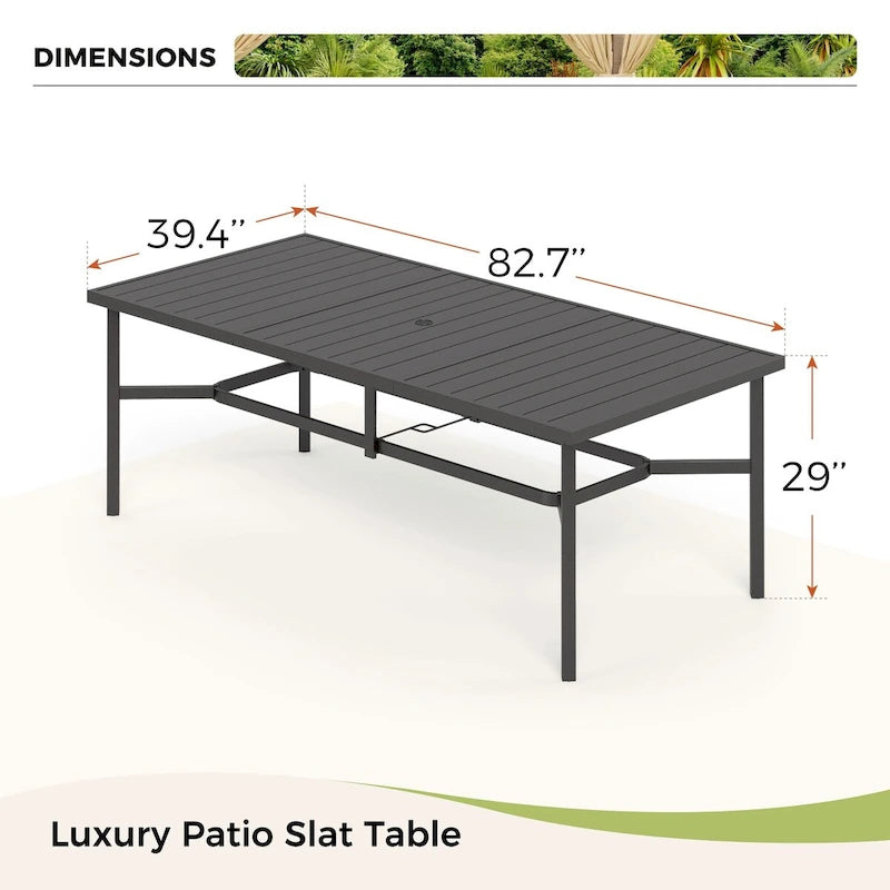Mesa de comedor extragrande de metal para patio, mesa rectangular de acero para exteriores para 8 personas