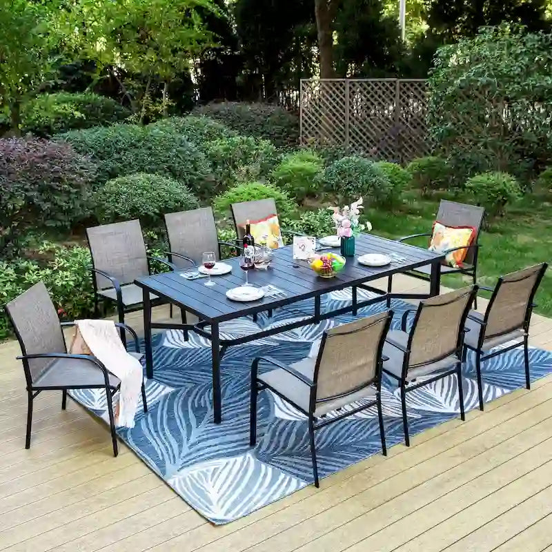 Mesa de comedor extragrande de metal para patio, mesa rectangular de acero para exteriores para 8 personas
