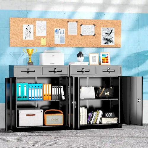 36 H Metal Locking Garage Storage Cabinet with 2 Drawers and Adjustable Shelves