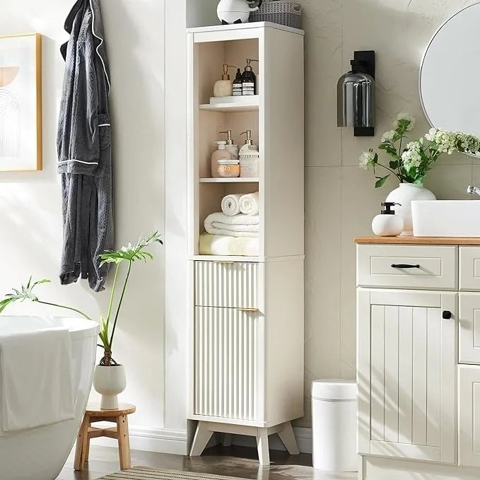 68 Tall Bathroom Narrow Storage Cabinet with Faux Marble Top