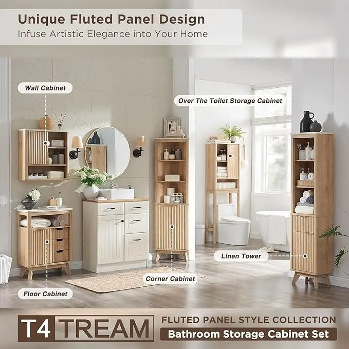 68 Tall Bathroom Narrow Storage Cabinet with Faux Marble Top