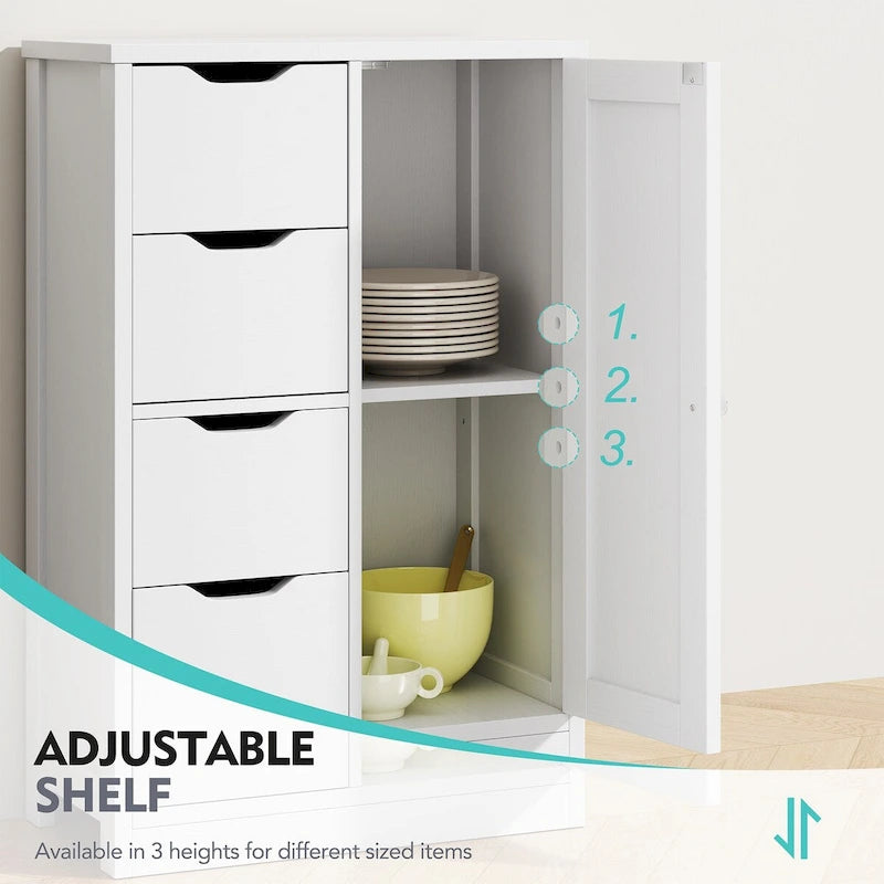 Badezimmer-Bodenschrank, freistehender Vorratsschrank mit 4 Schubladen und 1 Tür