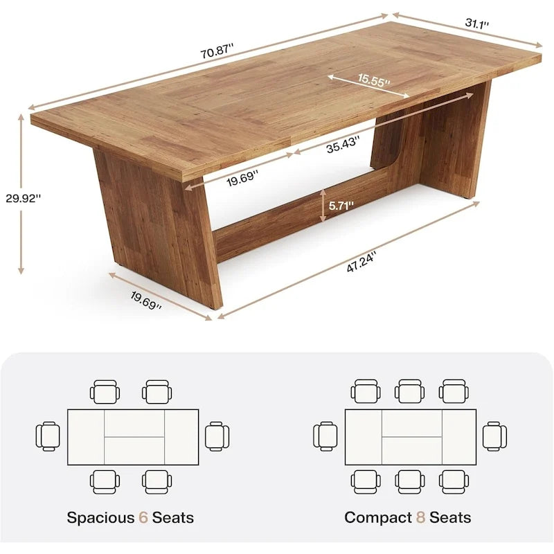 Mesa de comedor estilo granja de 71 pulgadas para 6-8 personas con pedestal macizo